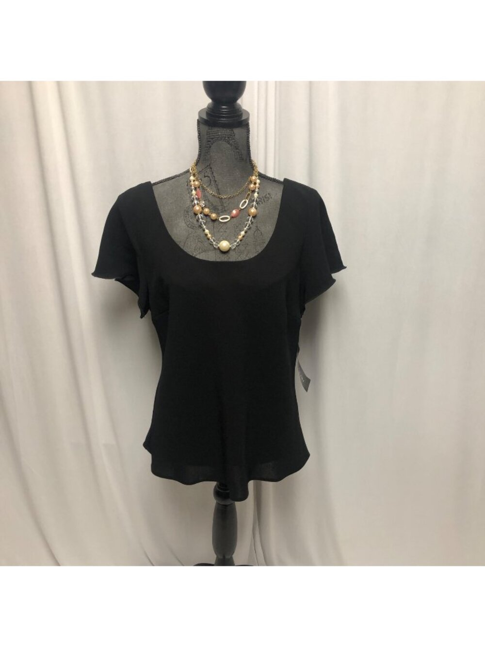 SL Fashions Blouse Womens Size 18 Black Flutter Short Sleeve Scoop Neck Top NEW